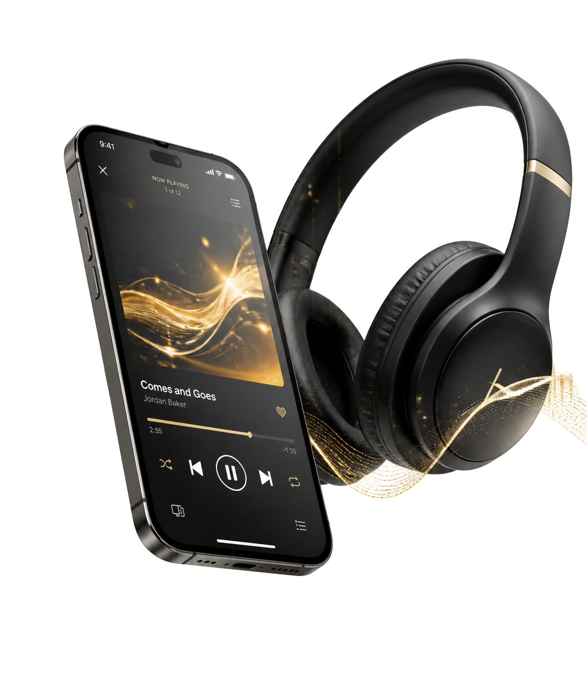 iPhone reproduzindo a frequência sonora com fones de ouvido premium